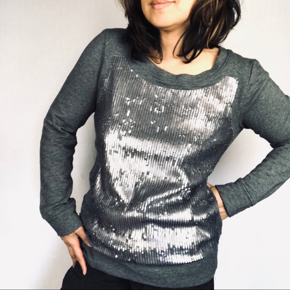 J.Crew Gray sequin sweater top medium